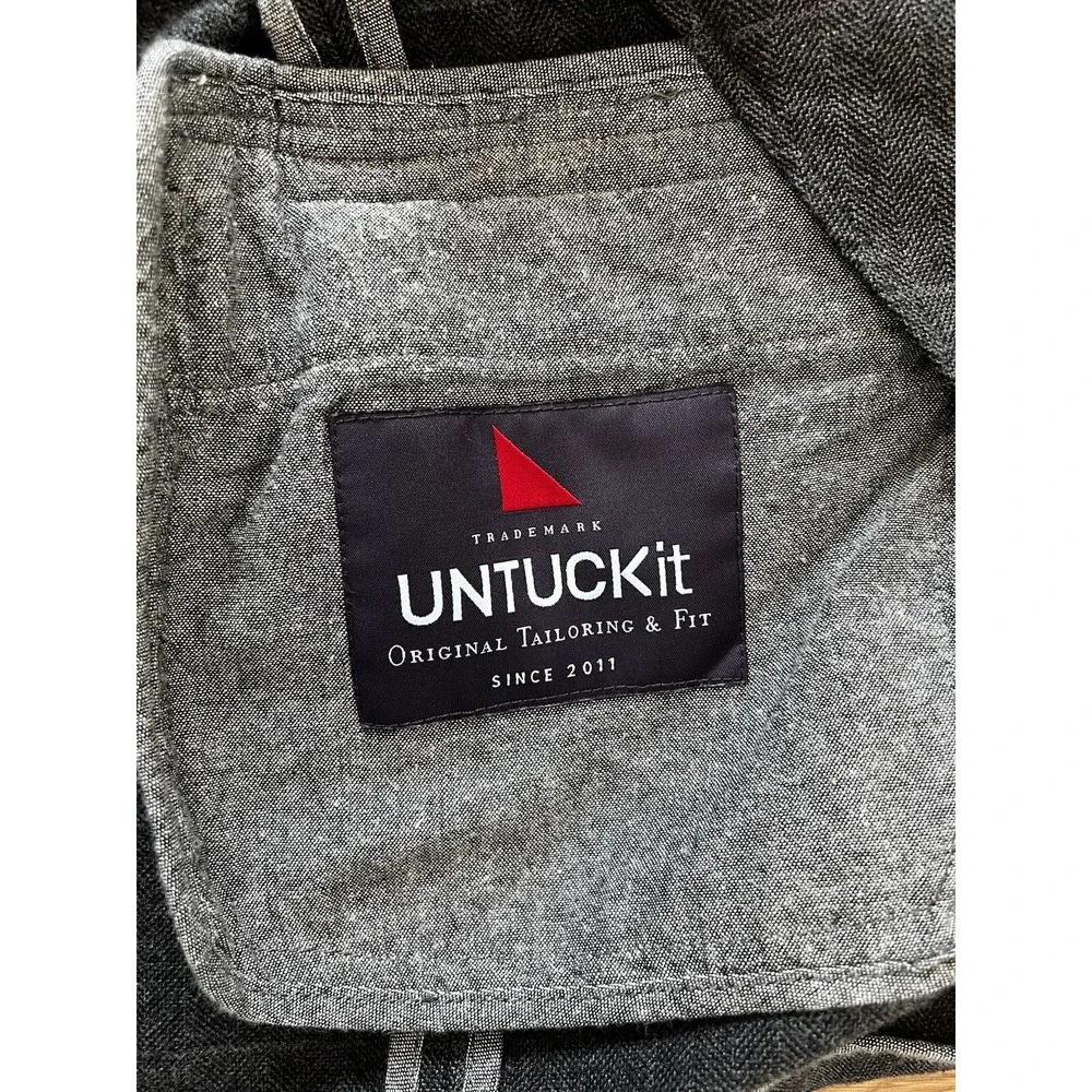 UNTUCKit Mens 44R Blazer Charcoal Gray‎ Windowpane Check 100% Cotton Sport Coat